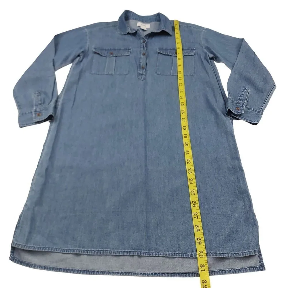 Old Navy Girls Shirt Dress Large 10-12 Blue 1/2 Button Collared Roll Tab Sleeve